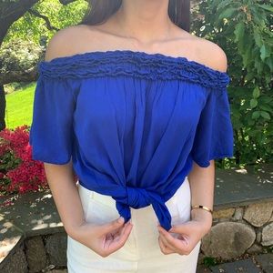 Off-the-shoulder sapphire blue top